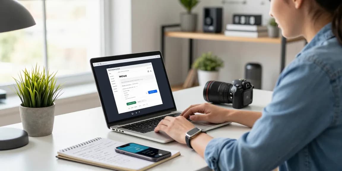 WPS Download interface on a laptop in a modern workspace with productivity tools and natural light.