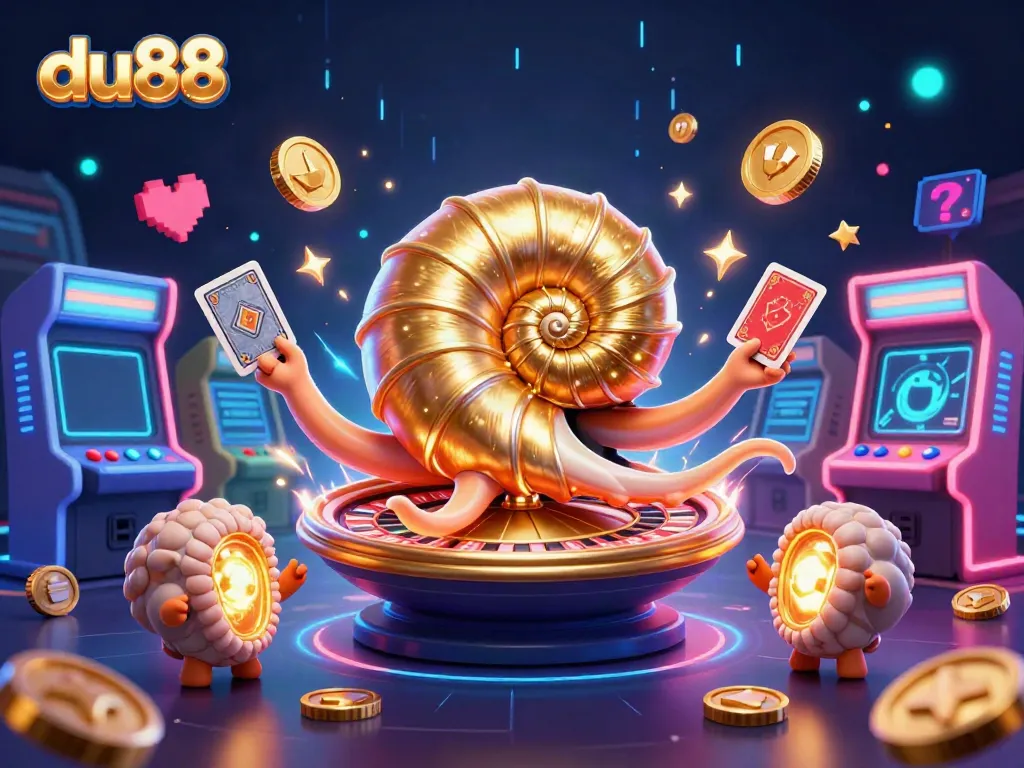 Experience the exciting world of du88 casino with a glowing nautilus roulette wheel and multiple card hands.