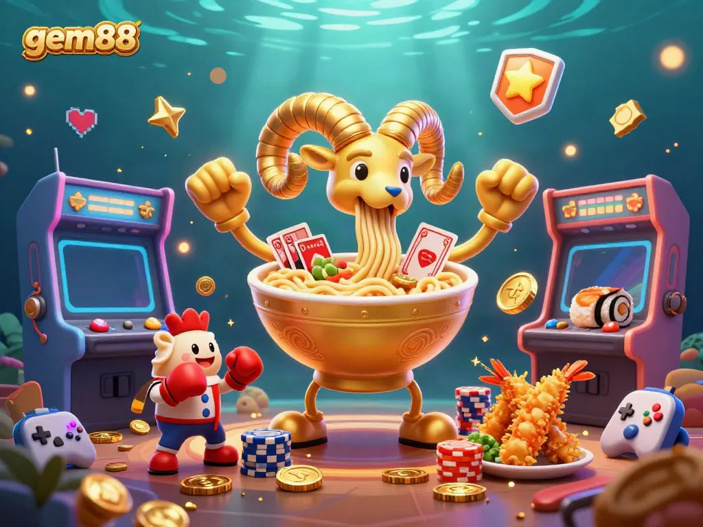 Experience thrilling wins at gem88 with a vibrant 3D casino scene showing colorful game action and exciting characters.