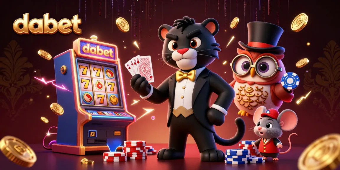 dabet offers an engaging casino atmosphere with a stylish panther dealer, vibrant slot machines, and exciting gameplay.