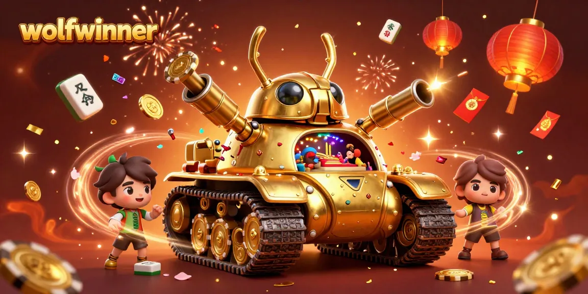 wolfwinner transports players into a vibrant casino world with a golden beetle tank, mahjong tiles, and festive decorations.