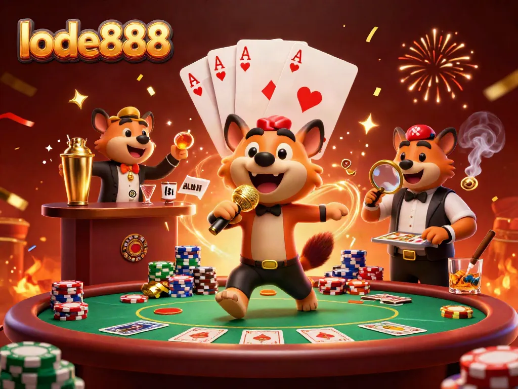 Experience the lively atmosphere of lode888 with hyenas running a vibrant casino scene.