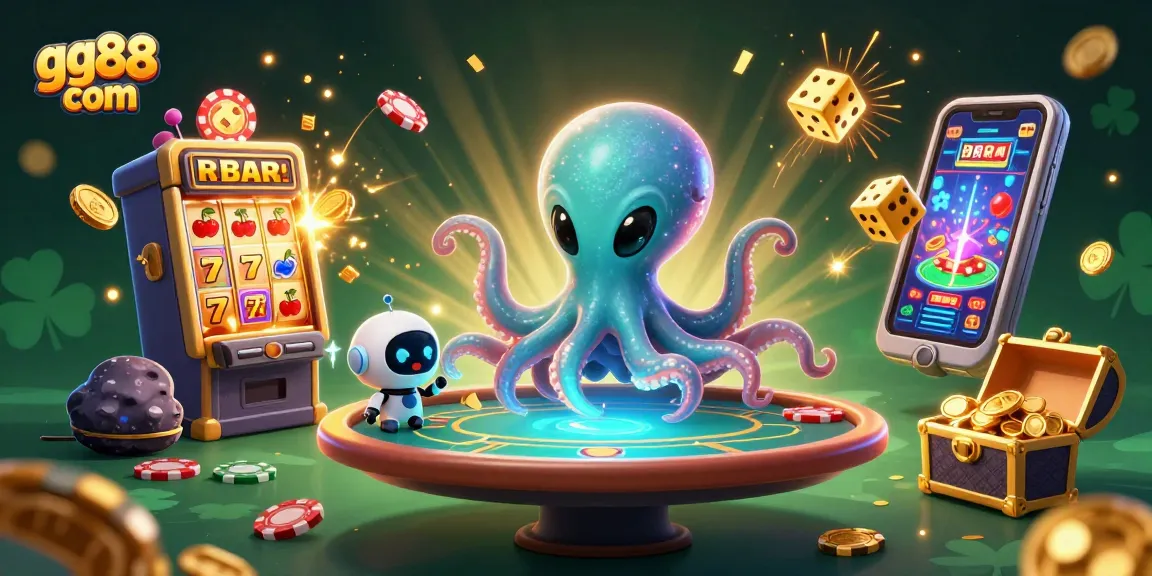 Experience vibrant gaming excitement at gg88 com, with an alien octopus and jackpot thrills in a dynamic casino scene.