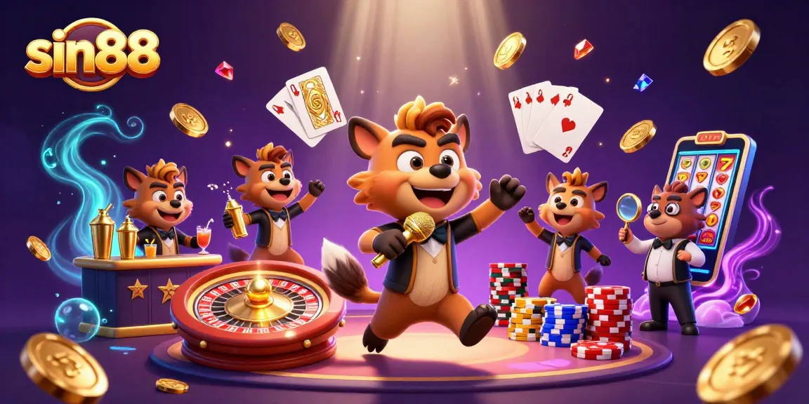 sin88 engaging players with a dynamic 3D casino scene featuring hyenas in vibrant action