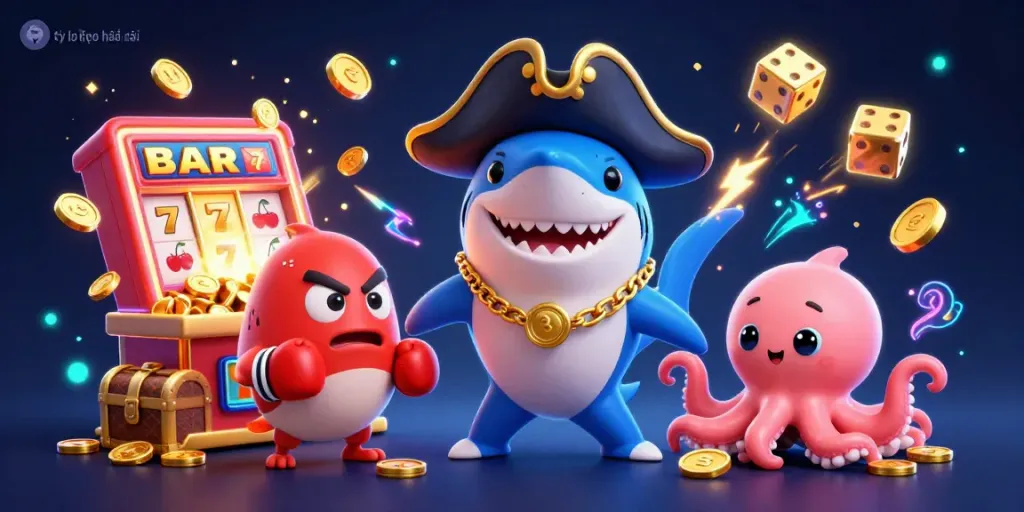 Engage with tỷ lệ kèo nhà cái as a cartoon pirate shark rejoices over gambling wins with vibrant jackpot elements.