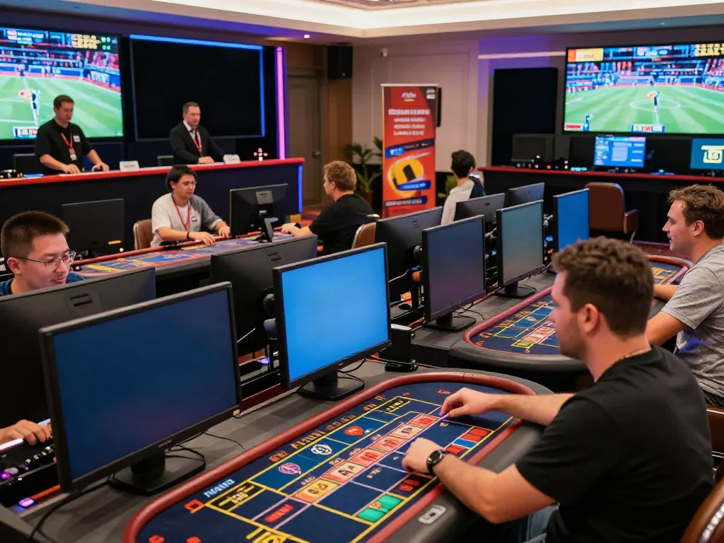 Exciting gaming scene at https://ku88v1.com/ showcasing players engaged in online betting and casino games.