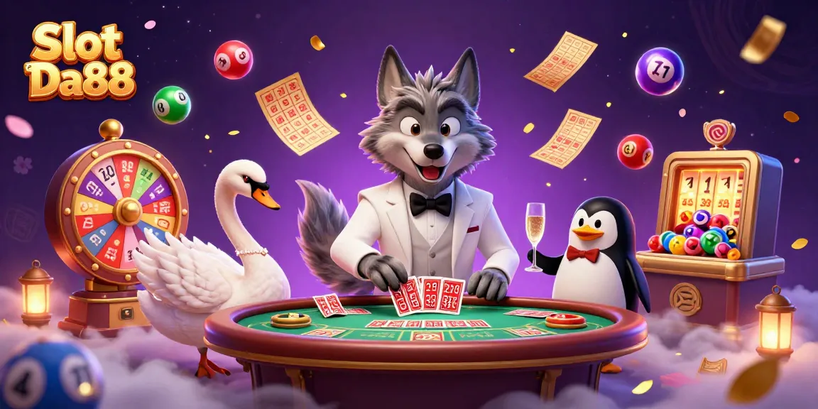 Experience the thrill of Slot Da88 with vibrant characters at a lively casino scene.