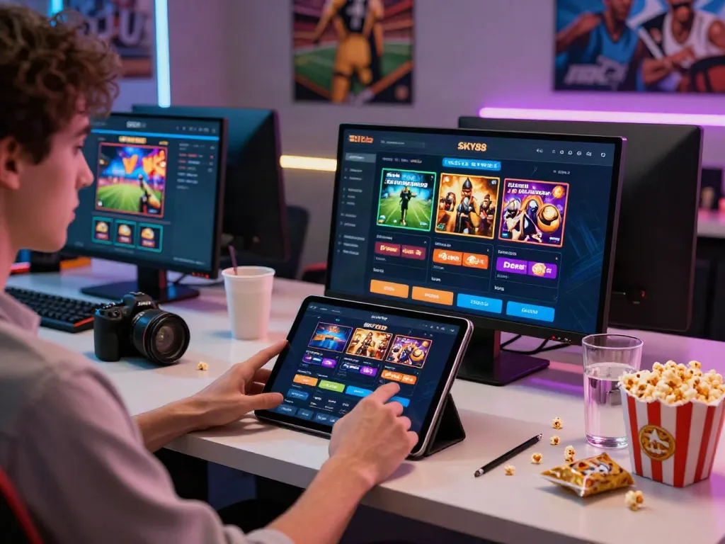 Engaging user experience on SKY88 platform showcasing games on a tablet.