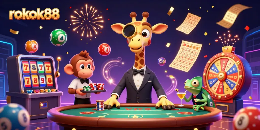 Experience thrilling casino action with rokok88 at a vibrant poker table surrounded by dynamic elements.