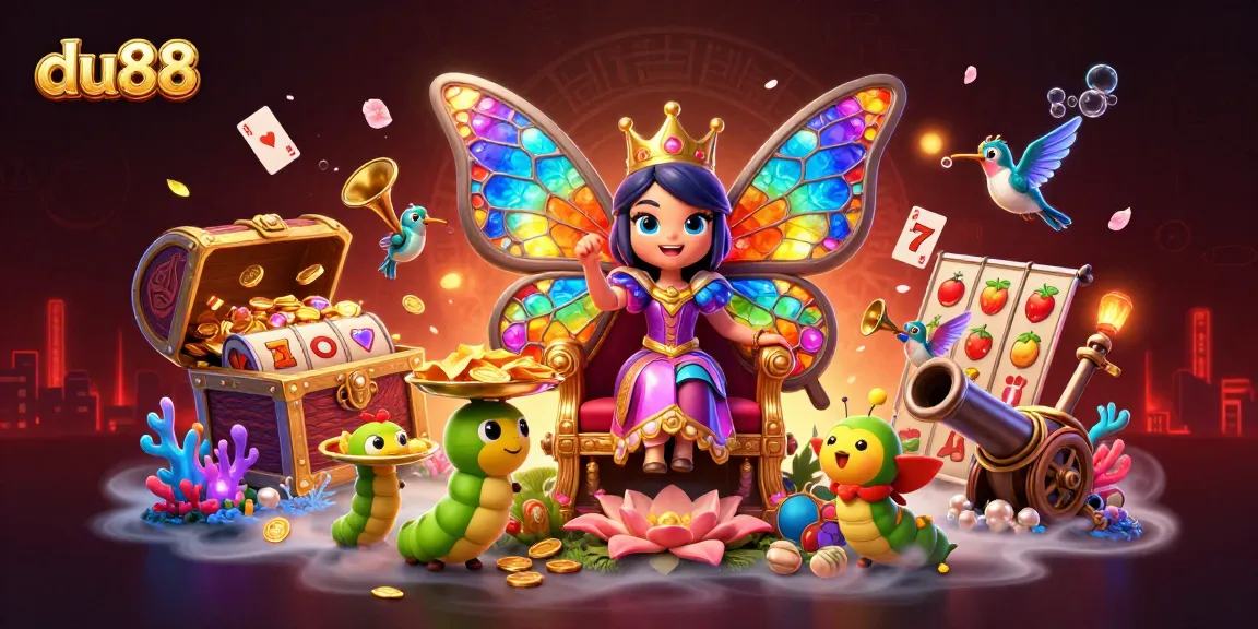Experience thrilling slots at du88 with vibrant casino-themed butterflies and treasure.