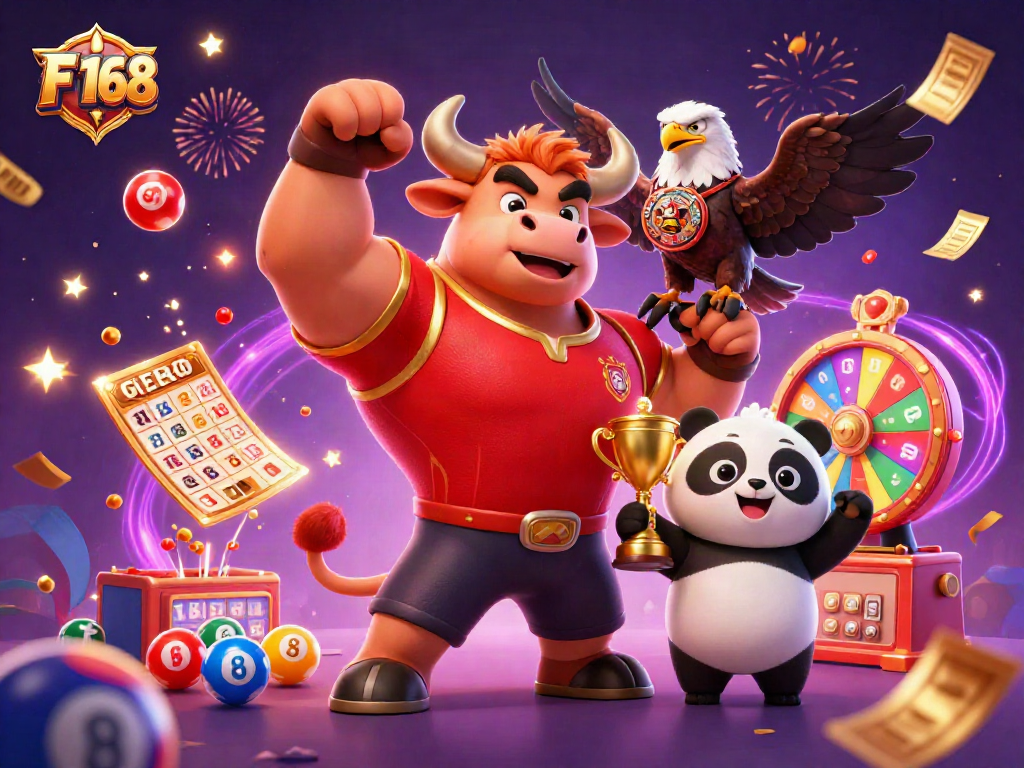 Win big with F 168 in this vibrant lottery-themed celebration illustration.