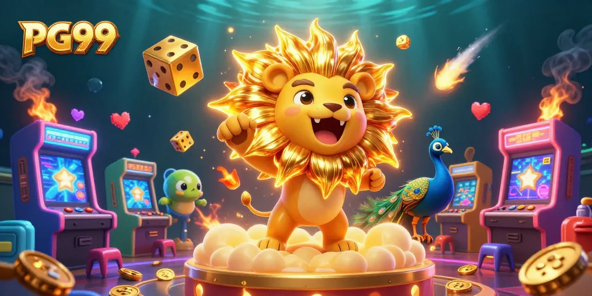 Experience the excitement at PG99 with a vibrant 3D casino scene featuring thrilling games and dynamic characters.