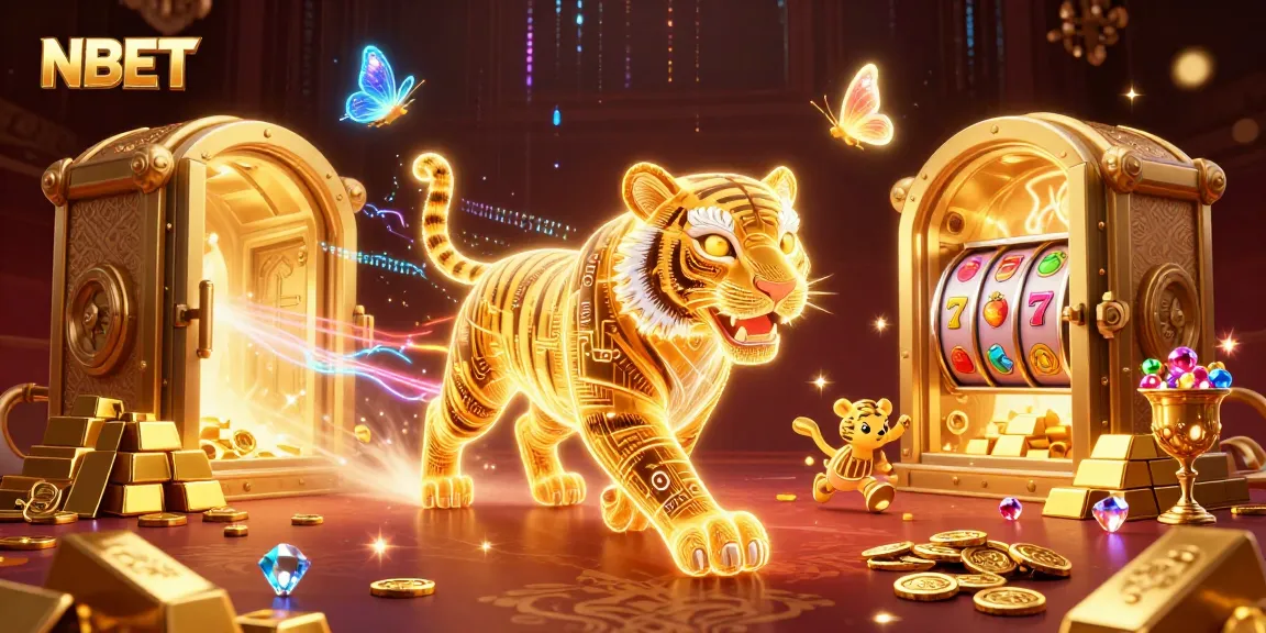 Engage with the thrilling NBET casino experience featuring a golden tiger amidst vibrant winning elements.